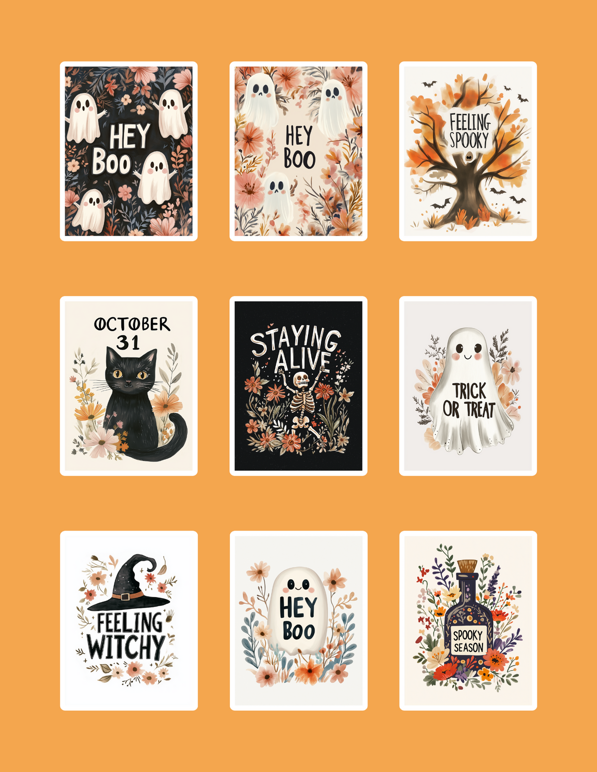 Halloween Decor Bundle- Printable wall art, stickers, flags and banner DIY craft kit