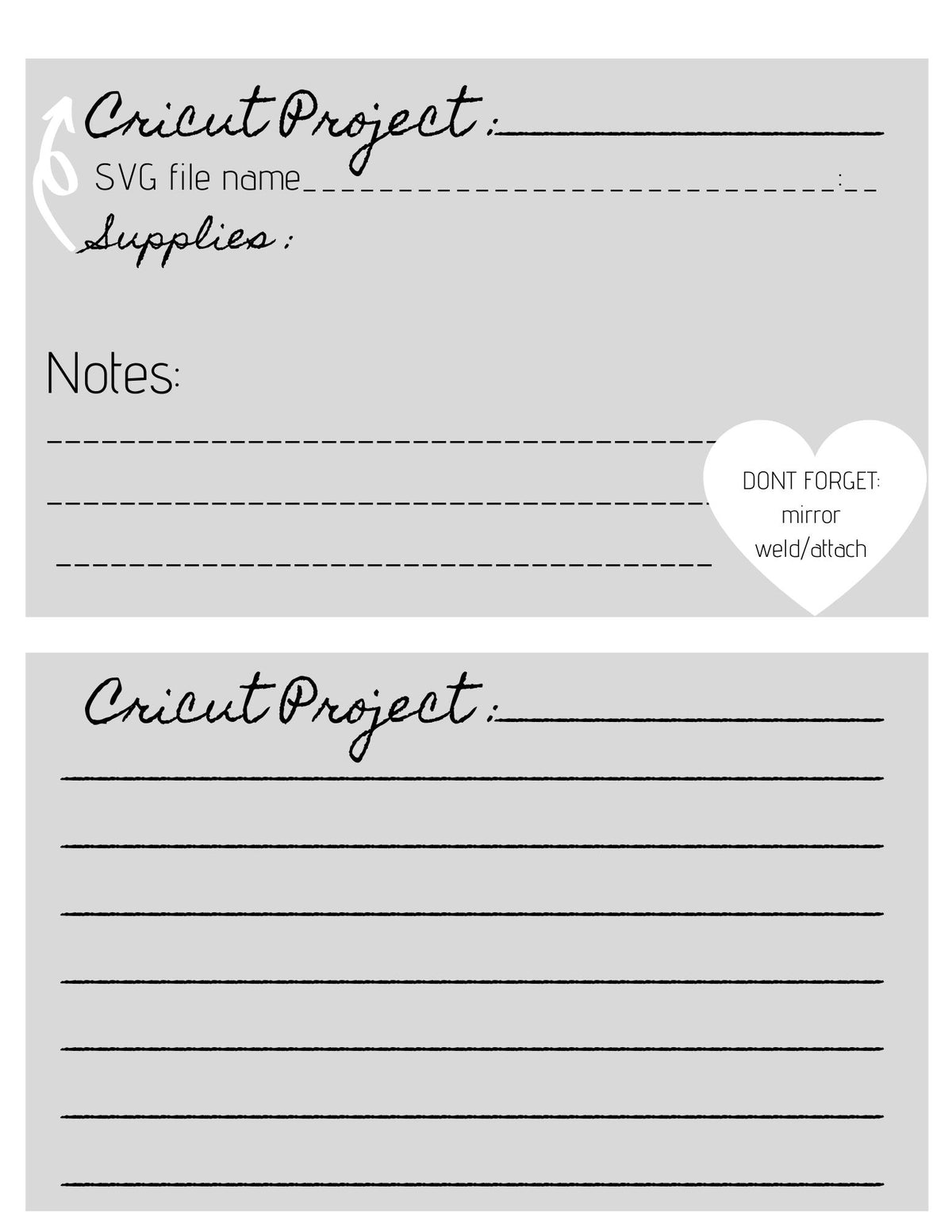 Printable Cricut Project Cards with Bonus Cricut themed Print and Cut stickers
