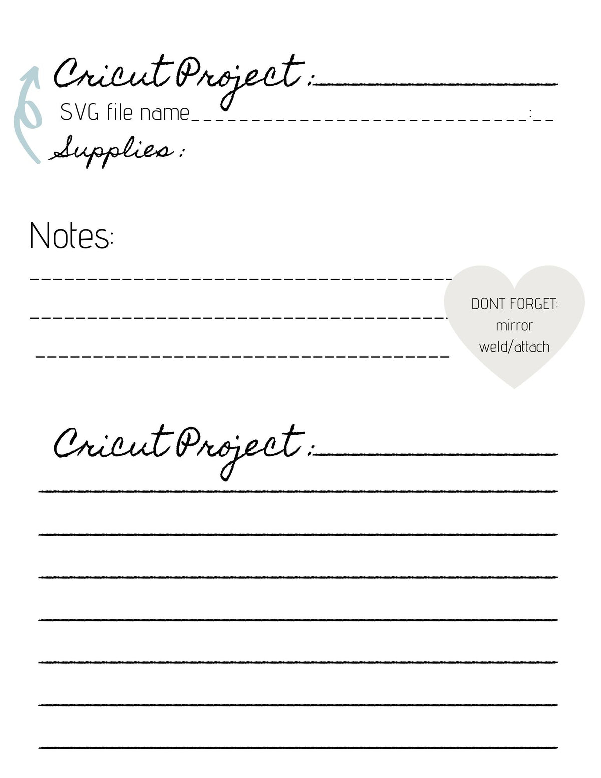 Printable Cricut Project Cards with Bonus Cricut themed Print and Cut stickers