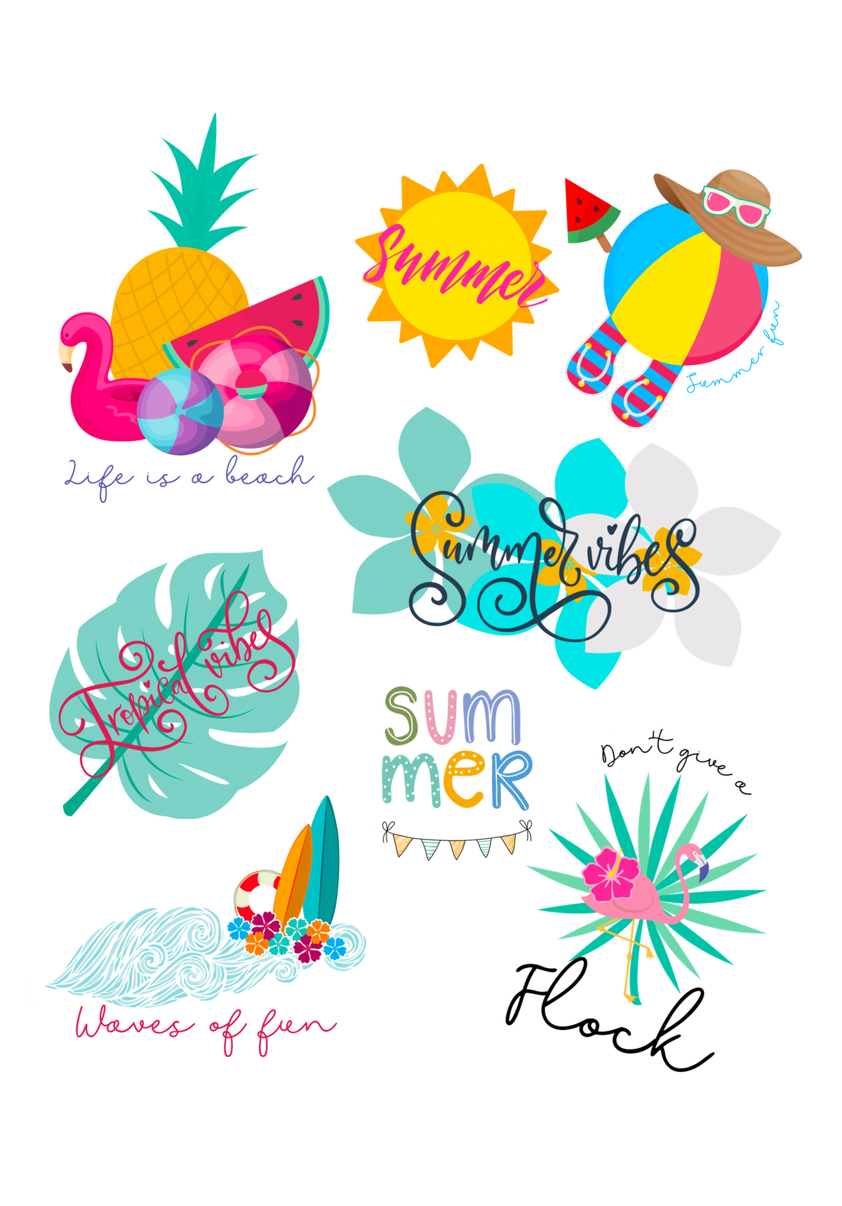 Summer Vibes Printable stickers PNG- Print & cut Cricut